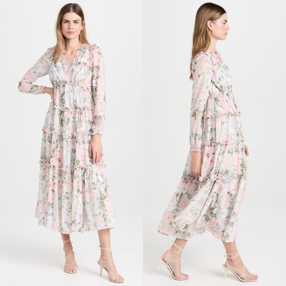 Needle & Thread Rose Powder Chiffon Tiered Romantic Whimsical Gown in Moonshine - Picture 4 of 15